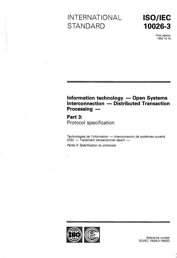 ISO/IEC 10026-3:1992 - Information technology -- Open Systems Interconnection -- Distributed Transaction Processing
