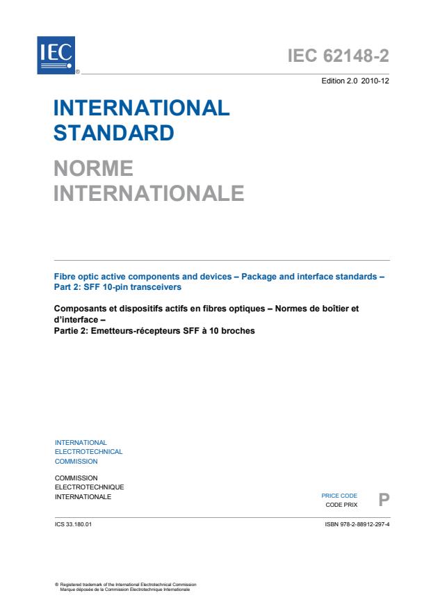 IEC 62148-2:2010 - Fibre optic active components and devices - Package and interface standards - Part 2: SFF 10-pin transceivers
