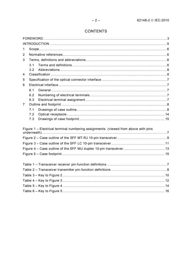IEC 62148-2:2010 IEC 62148-2:2010 - Fibre optic active components and devices - Package and interface standards - Part 2: SFF 10-pin transceivers - Page 4 preview