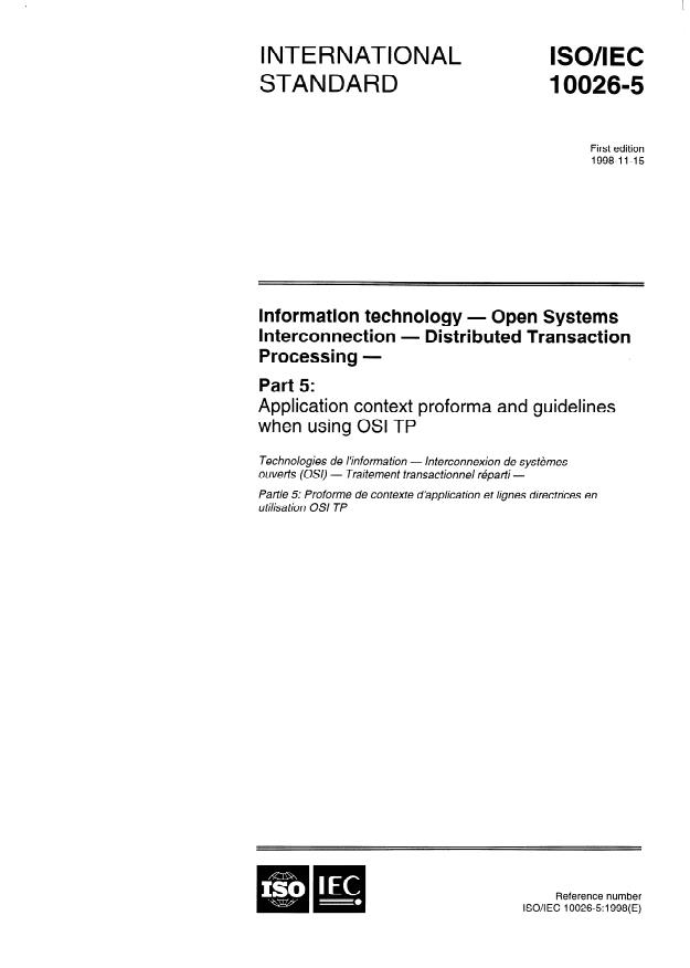 ISO/IEC 10026-5:1998 - Information technology -- Open Systems Interconnection -- Distributed Transaction Processing