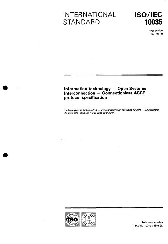 ISO/IEC 10035:1991 - Information technology -- Open Systems Interconnection -- Connectionless ACSE protocol specification