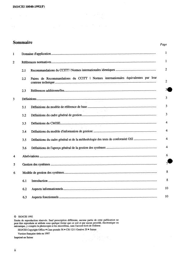 ISO/IEC 10040:1992 ISO/IEC 10040:1992 - Technologies de l'information -- Interconnexion de systemes ouverts (OSI) -- Aperçu général de la gestion-systemes - Page 2 preview