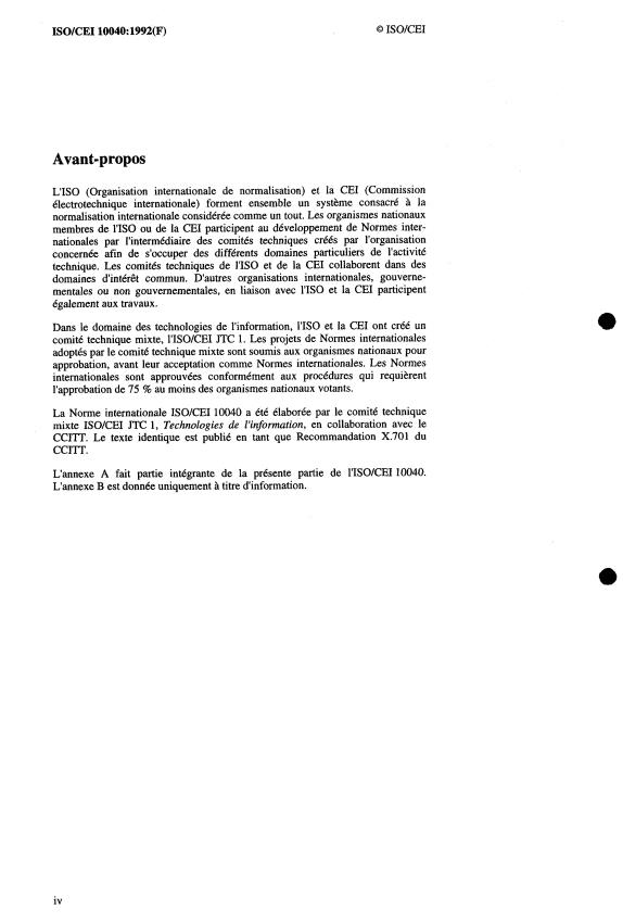 ISO/IEC 10040:1992 ISO/IEC 10040:1992 - Technologies de l'information -- Interconnexion de systemes ouverts (OSI) -- Aperçu général de la gestion-systemes - Page 4 preview