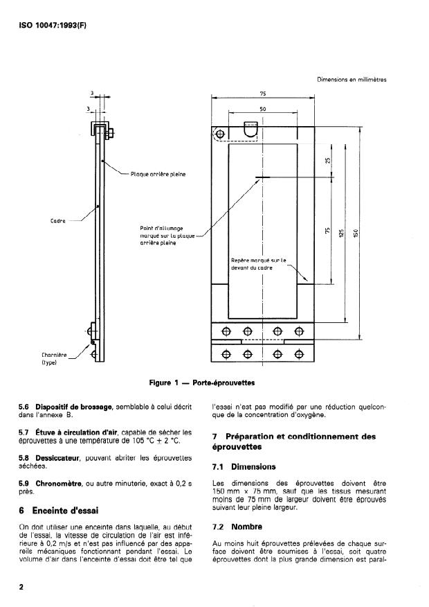 ISO 10047:1993 ISO 10047:1993 - Textiles -- Détermination de la durée de brulage en surface des tissus - Page 4 preview