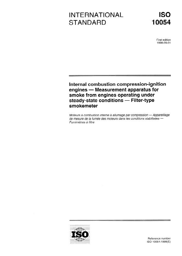 ISO 10054:1998 - Internal combustion compression-ignition engines -- Measurement apparatus for smoke from engines operating under steady-state conditions -- Filter-type smokemeter