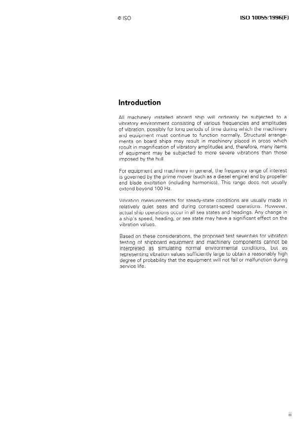 ISO 10055:1996 - Mechanical vibration -- Vibration testing requirements for shipboard equipment and machinery components