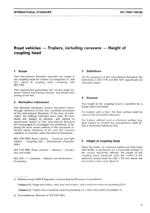 ISO 10061:1991 - Road vehicles -- Trailers, including caravans -- Height of coupling head