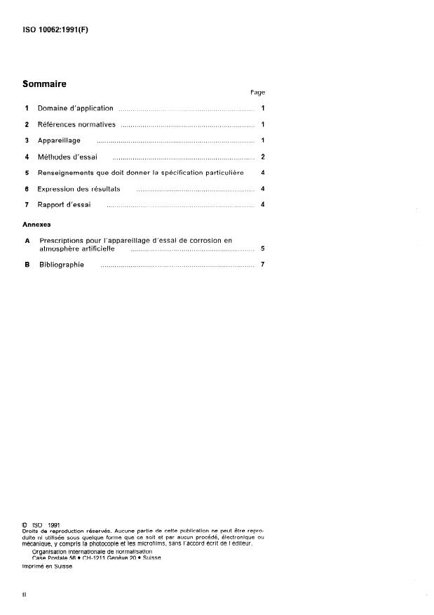 ISO 10062:1991 ISO 10062:1991 - Essais de corrosion en atmosphere artificielle a tres basse concentration de gaz polluant(s) - Page 2 preview