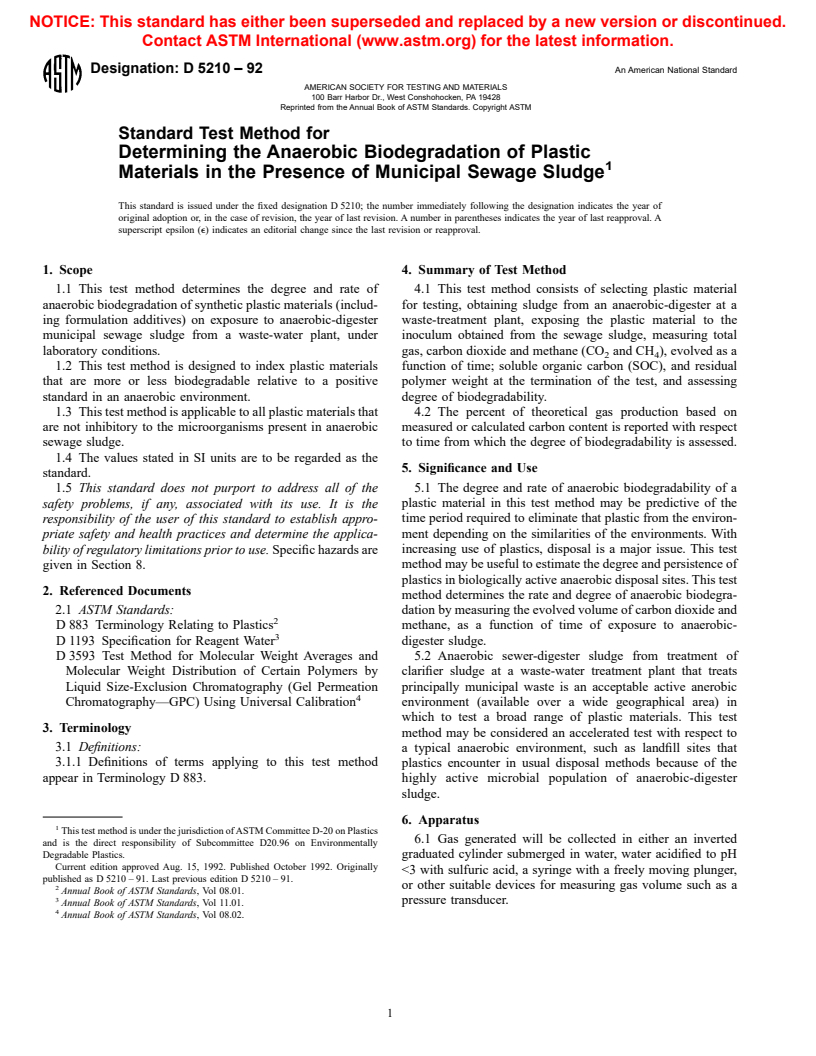 ASTM D Standard Test Method For Determining The Anaerobic Biodegradation Of Plastic