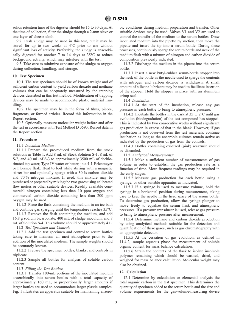 ASTM D5210-92 - Standard Test Method for Determining the Anaerobic Biodegradation of Plastic Materials in the Presence of Municipal Sewage Sludge