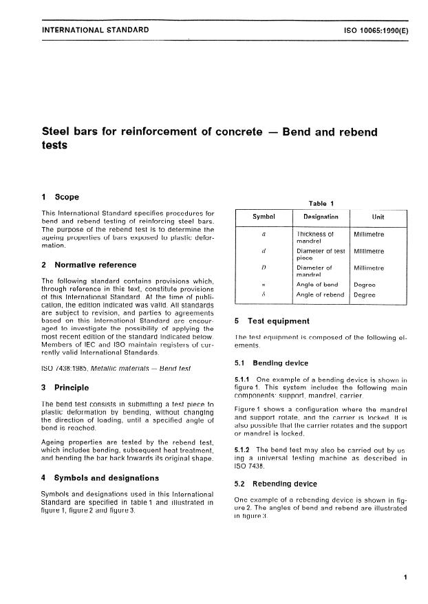 ISO 10065:1990 ISO 10065:1990 - Steel bars for reinforcement of concrete -- Bend and rebend tests