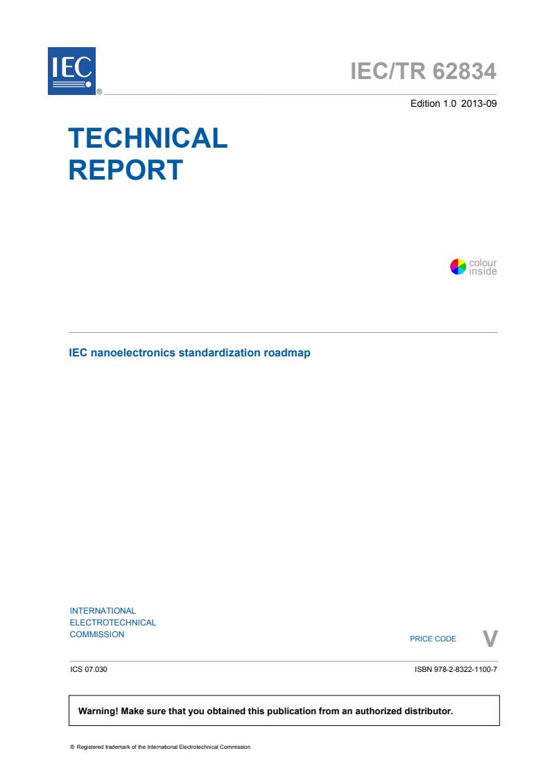 IEC TR 62834:2013 - IEC nanoelectronics standardization roadmap