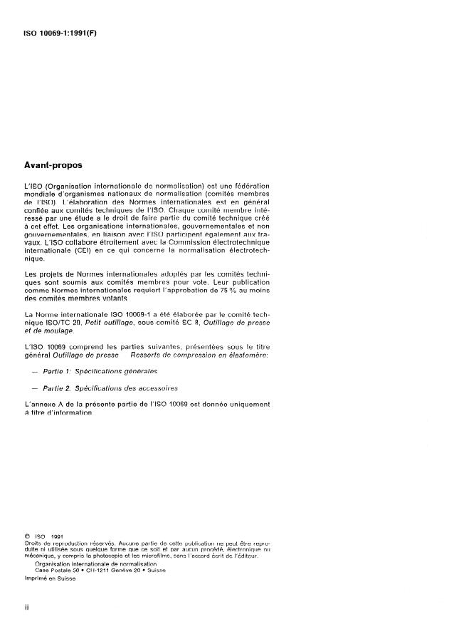 ISO 10069-1:1991 ISO 10069-1:1991 - Outillage de presse -- Ressorts de compression en élastomere - Page 2 preview