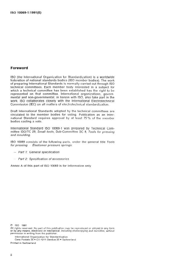 ISO 10069-1:1991 ISO 10069-1:1991 - Tools for pressing -- Elastomer pressure springs - Page 2 preview