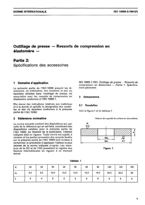 ISO 10069-2:1991 - Outillage de presse -- Ressorts de compression en élastomere