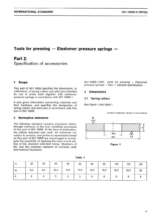 ISO 10069-2:1991 - Tools for pressing -- Elastomer pressure springs