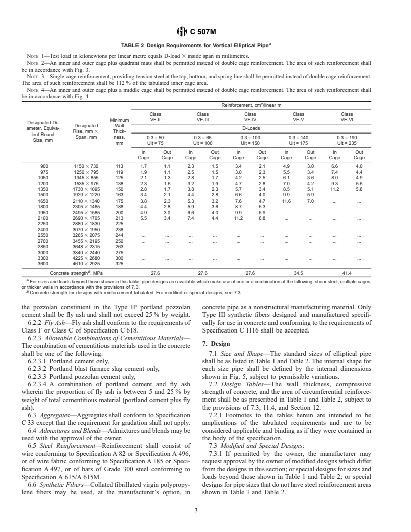 ASTM C507M-00 - Standard Specification for Reinforced Concrete Elliptical Culvert, Storm Drain, and Sewer Pipe (Metric)