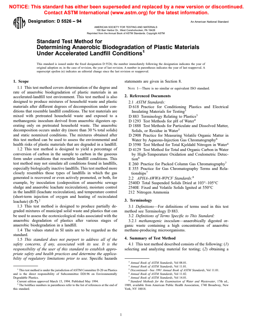 Astm D Standard Test Method For Determining Anaerobic Biodegradation Of Plastic Materials