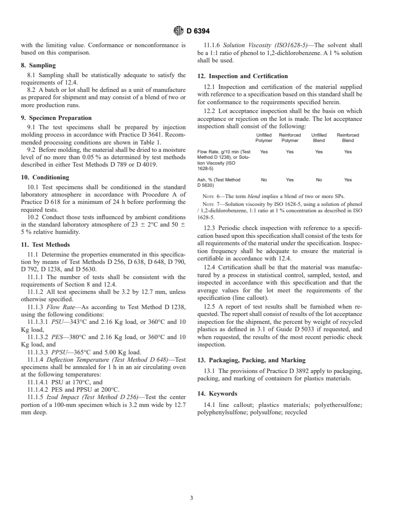 ASTM D6394-99 - Standard Specification for Sulfone Plastics (SP)