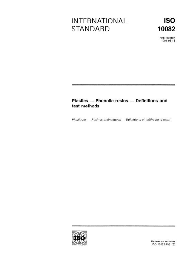 ISO 10082:1991 - Plastics -- Phenolic resins -- Definitions and test methods