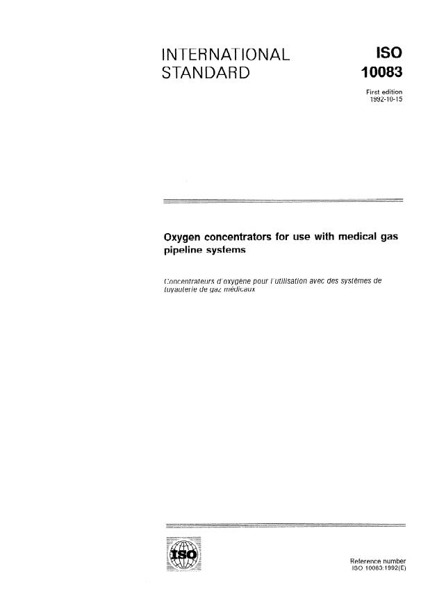 ISO 10083:1992 - Oxygen concentrators for use with medical gas pipeline systems
