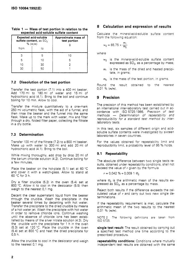ISO 10084:1992 ISO 10084:1992 - Solid fertilizers -- Determination of mineral-acid-soluble sulfate content -- Gravimetric method - Page 4 preview