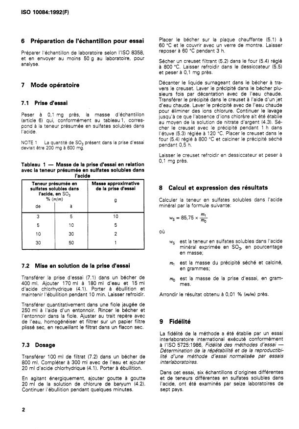 ISO 10084:1992 ISO 10084:1992 - Engrais solides -- Détermination de la teneur en sulfates solubles dans les acides minéraux -- Méthode gravimétrique - Page 4 preview