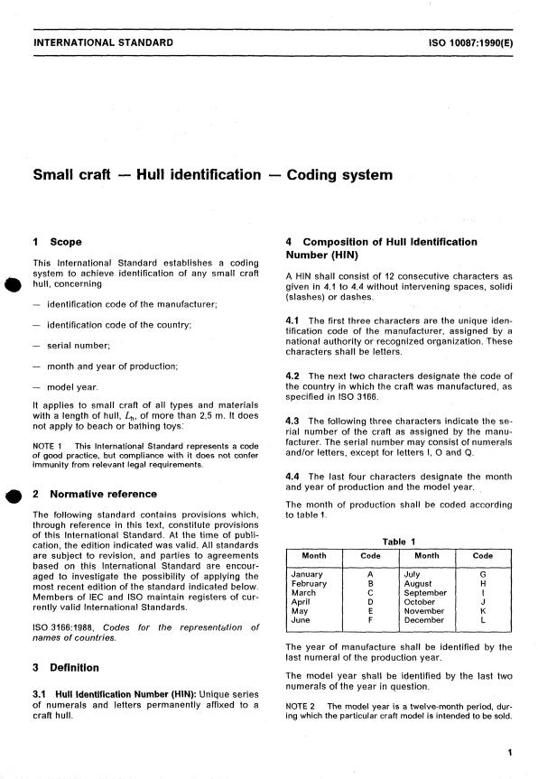 ISO 10087:1990 - Small craft -- Hull identification -- Coding system