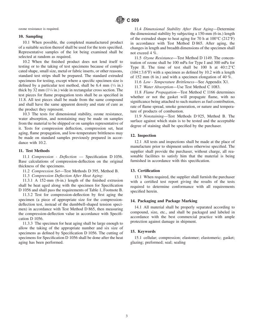 ASTM C509-00 - Standard Specification for Elastomeric Cellular Preformed Gasket and Sealing Material