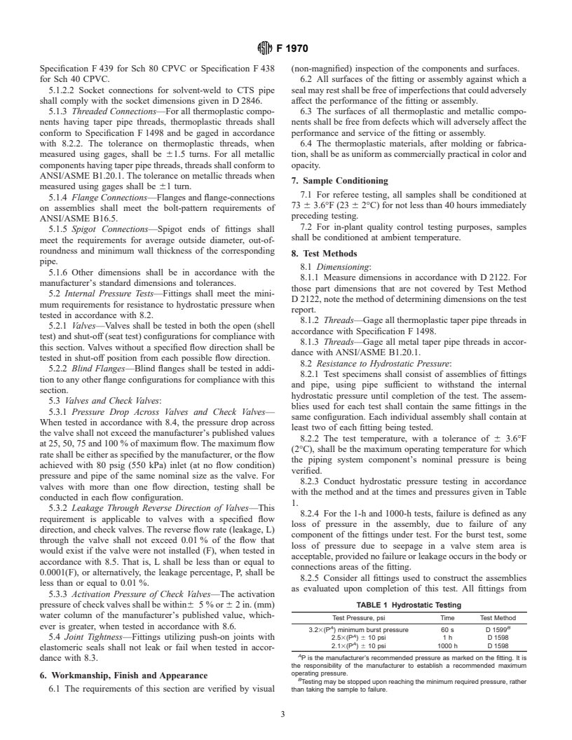 ASTM F1970-99 - Standard Specification for Special Engineered Fittings, Appurtenances or Valves for use in Poly (Vinyl Chloride) (PVC) or Chlorinated Poly (Vinyl Chloride) (CPVC) Systems