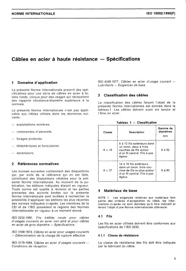 ISO 10092:1990 - Câbles en acier a haute résistance -- Spécifications