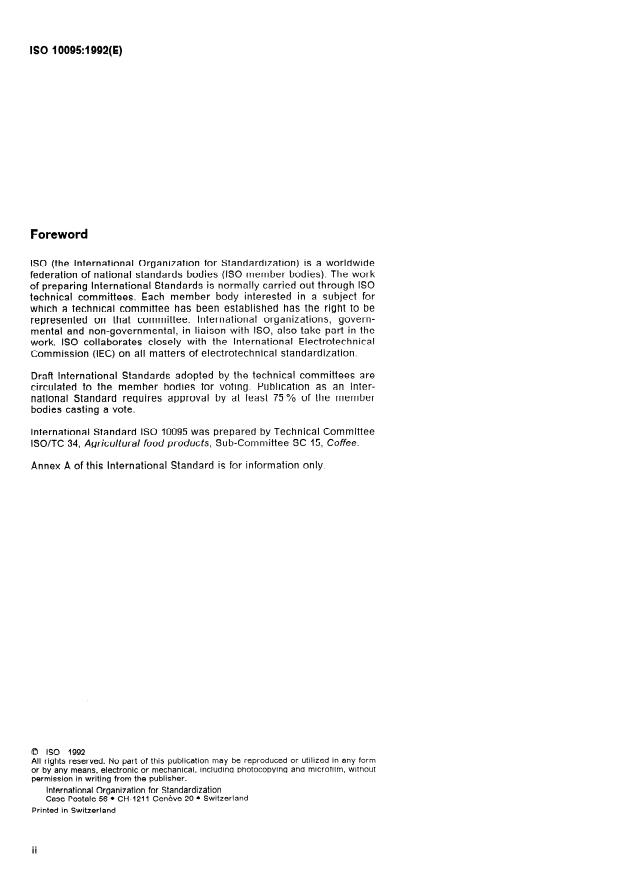ISO 10095:1992 ISO 10095:1992 - Coffee -- Determination of caffeine content -- Method using high-performance liquid chromatography - Page 2 preview