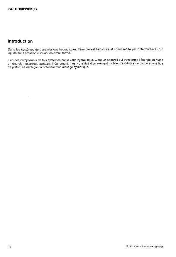 ISO 10100:1990 ISO 10100:1990 - Transmissions hydrauliques -- Vérins -- Essais de réception - Page 4 preview