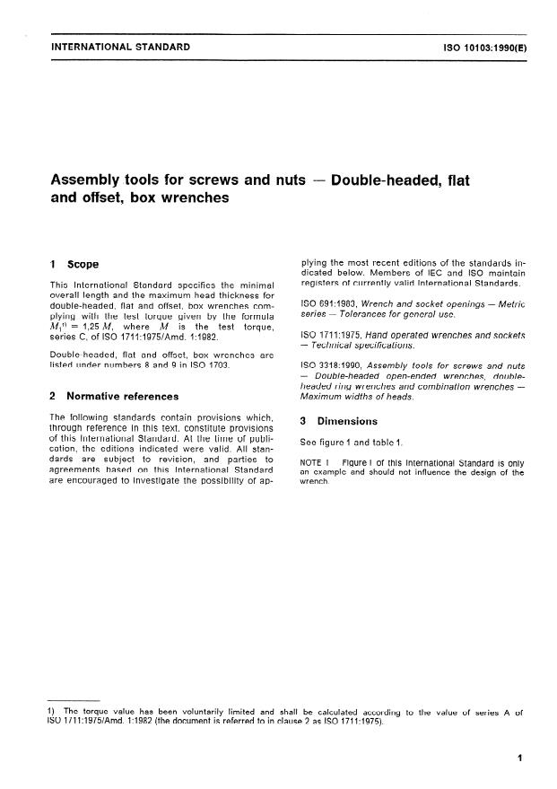 ISO 10103:1990 - Assembly tools for screws and nuts -- Double-headed, flat and offset, box wrenches