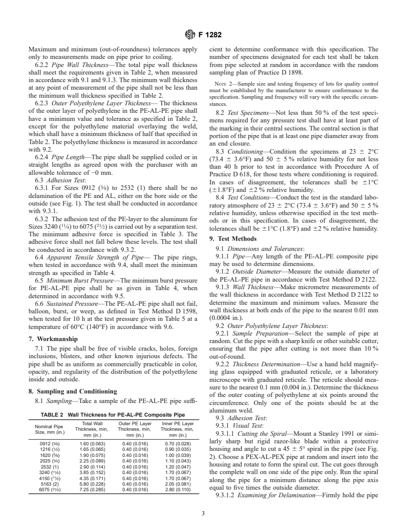 ASTM F1282-00 - Standard Specification for Polyethylene/Aluminum/Polyethylene (PE-AL-PE) Composite Pressure Pipe