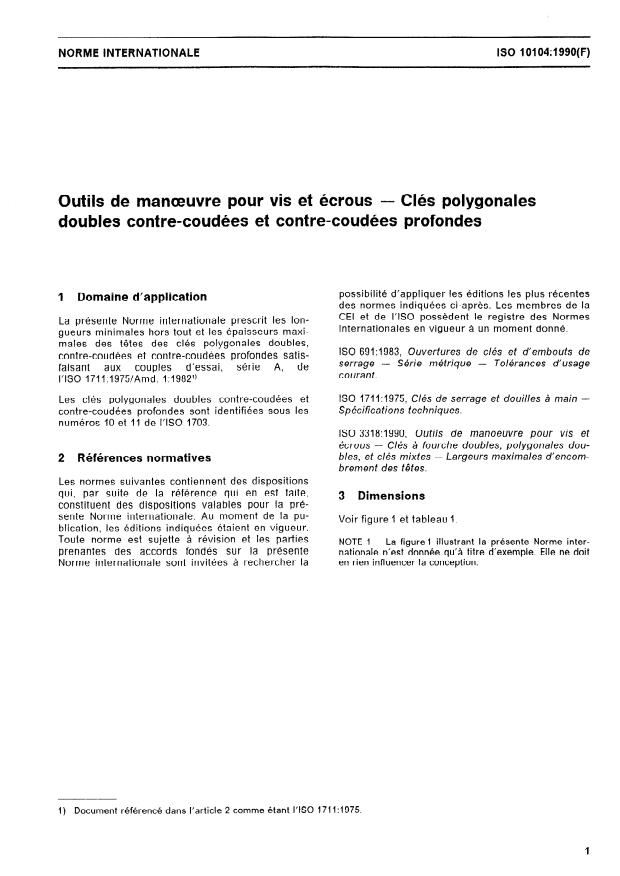 ISO 10104:1990 - Outils de manoeuvre pour vis et écrous -- Clés polygonales doubles contre-coudées et contre-coudées profondes