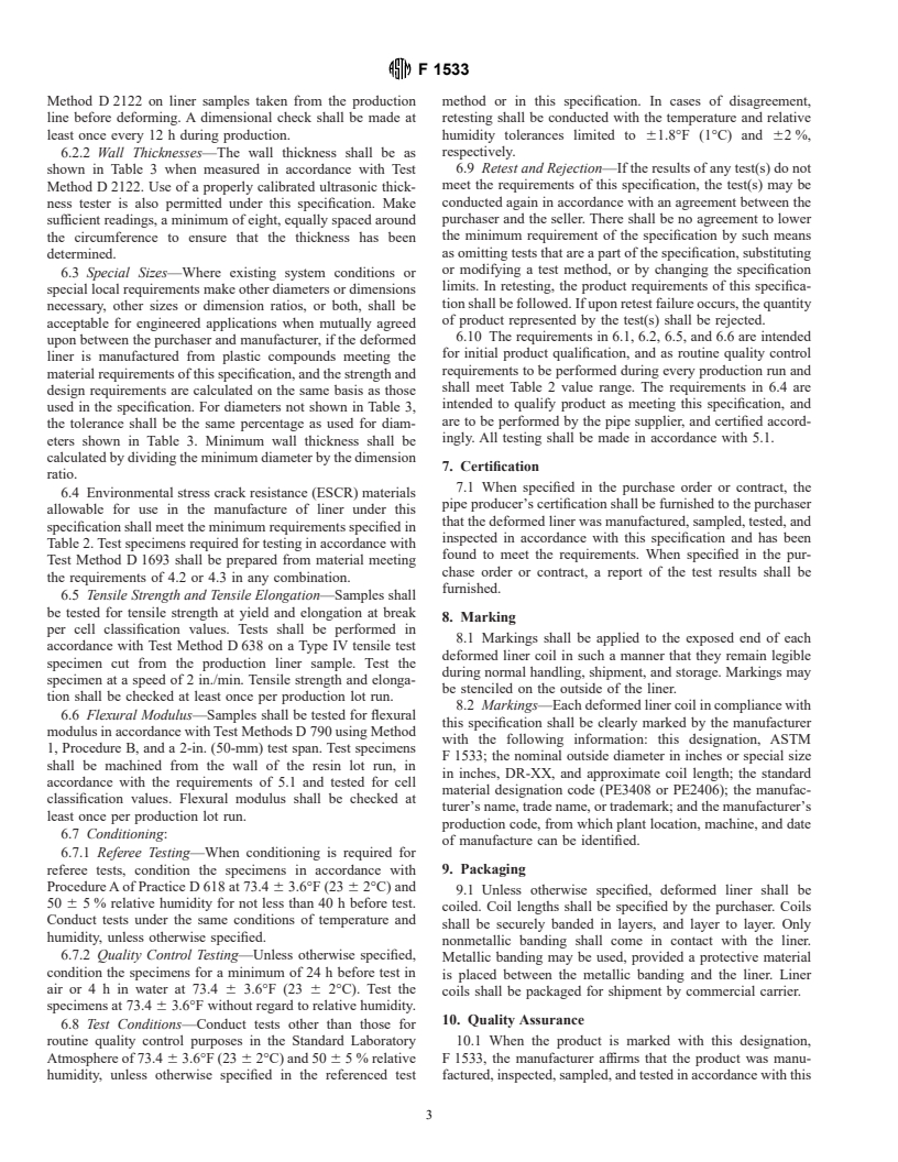 ASTM F1533-97 - Standard Specification for Deformed Polyethylene (PE) Liner