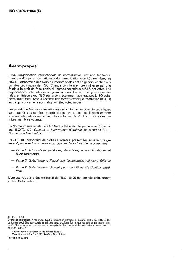 ISO 10109-1:1994 ISO 10109-1:1994 - Optique et instruments d'optique -- Conditions d'environnement - Page 2 preview