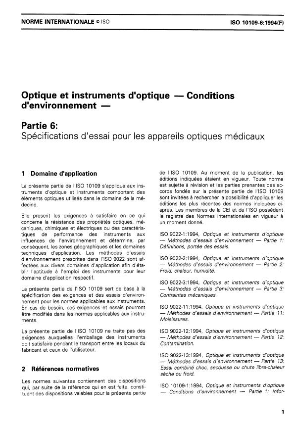 ISO 10109-6:1994 - Optique et instruments d'optique -- Conditions d'environnement