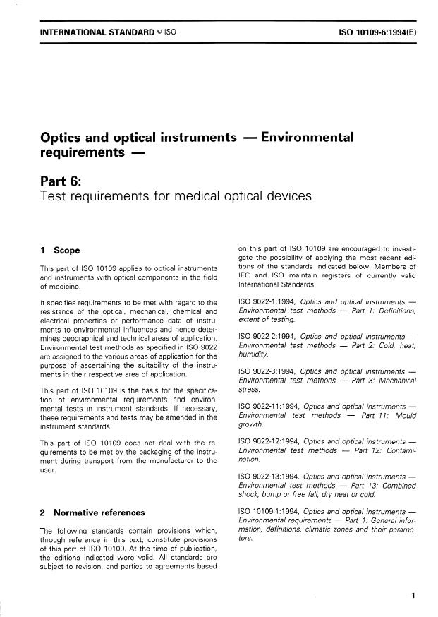 ISO 10109-6:1994 - Optics and optical instruments -- Environmental requirements
