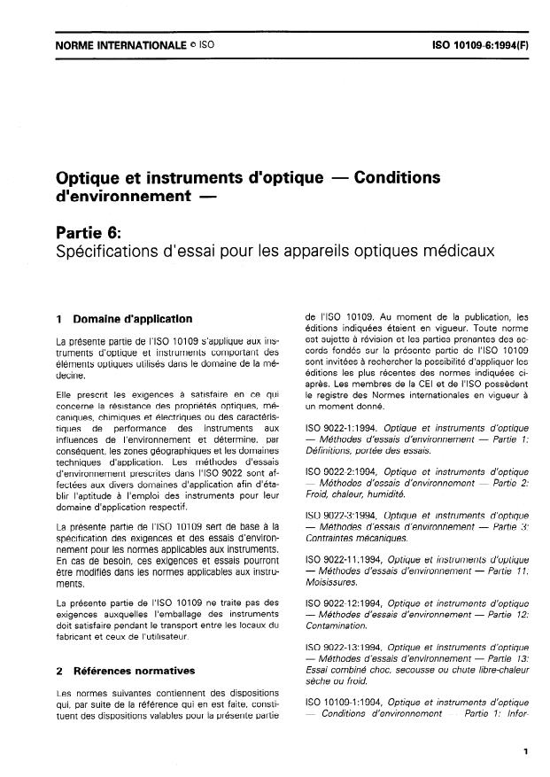 ISO 10109-6:1994 - Optique et instruments d'optique -- Conditions d'environnement