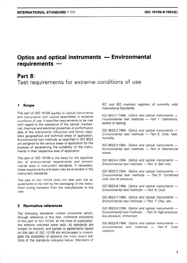 ISO 10109-8:1994 - Optics and optical instruments -- Environmental requirements