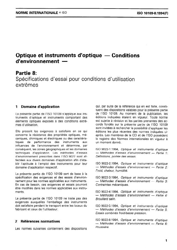 ISO 10109-8:1994 - Optique et instruments d'optique -- Conditions d'environnement