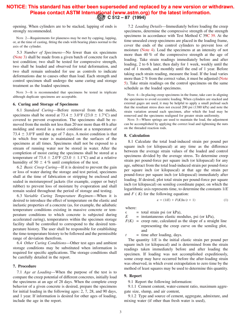 ASTM C512-87(1994) - Standard Test Method for Creep of Concrete in Compression