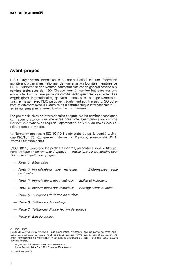 ISO 10110-3:1996 ISO 10110-3:1996 - Optique et instruments d'optique -- Indications sur les dessins pour éléments et systemes optiques - Page 2 preview