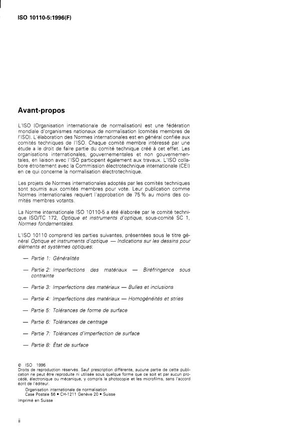 ISO 10110-5:1996 ISO 10110-5:1996 - Optique et instruments d'optique -- Indications sur les dessins pour éléments et systemes optiques - Page 2 preview