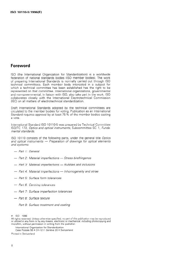 ISO 10110-5:1996 ISO 10110-5:1996 - Optics and optical instruments -- Preparation of drawings for optical elements and systems - Page 2 preview