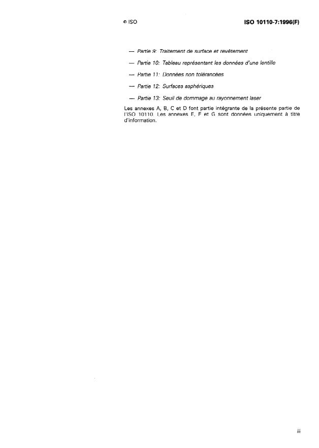 ISO 10110-7:1996 - Optique et instruments d'optique -- Indications sur les dessins pour éléments et systemes optiques