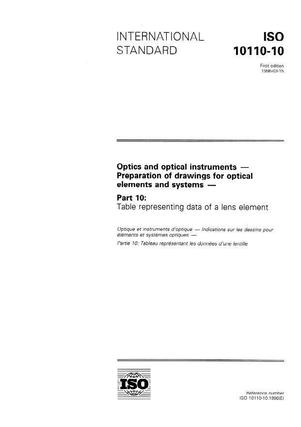 ISO 10110-10:1996 - Optics and optical instruments -- Preparation of drawings for optical elements and systems