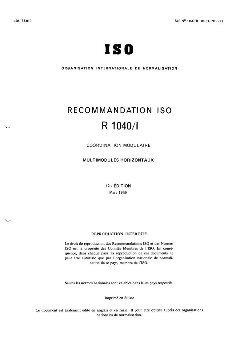 ISO/R 1040-1:1969 - Title missing - Legacy paper document
Released:1/1/1969